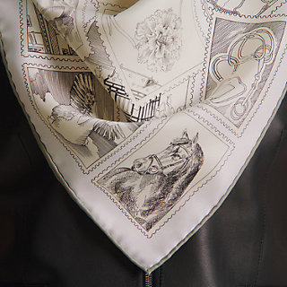 カレ 90 《フォーブルの切手愛好家》 - グレー | Hermès